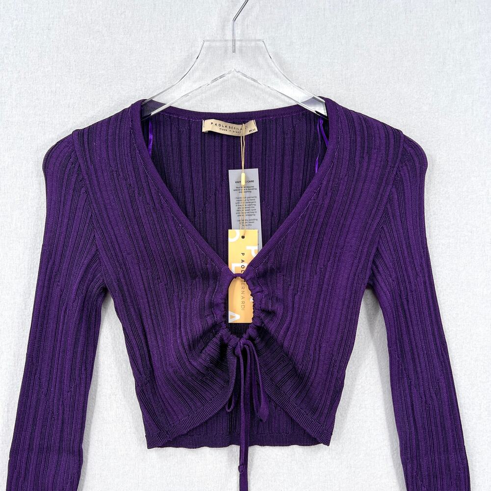PAOLA BERNARDI Andressa Cropped Cardigan XS Purple Sparkle Knit Long Sleeve NEW - Picture 4 of 13